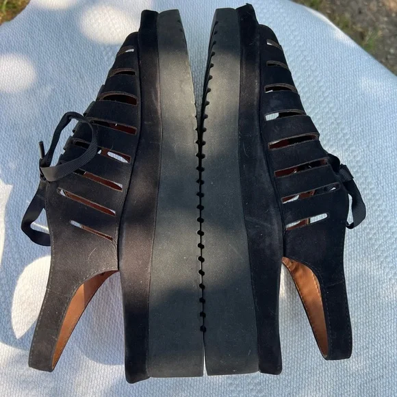 L’Amour Des Pieds Amarli Black Nubuck Leather Ribbon Platform Sandals 8 - Picture 5 of 8